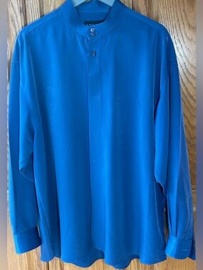 Lineage Mens Mandarin Collar Button Down Shirt Size 2X blue Oversized Minimalist